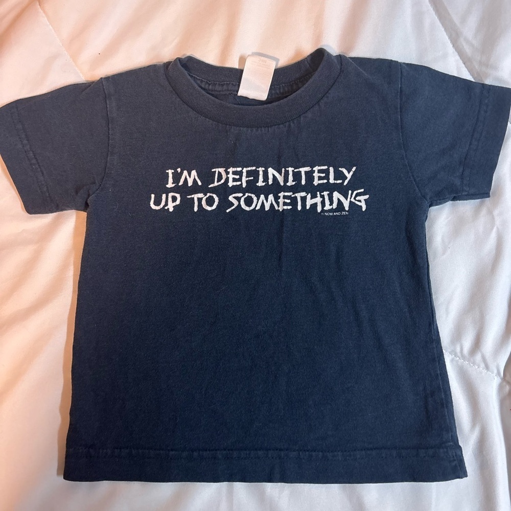 Kids Navy Blue Graphic Tee “I’m definitely up to something” 24 months